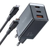CH-1544 GaN, 2x USB-C, 1x USB, 67W + cablu USB-C la USB-C (negru)