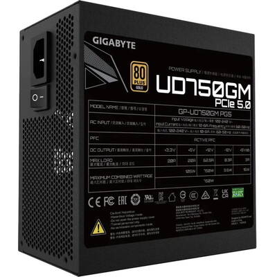 Sursa PC GIGABYTE UD750GM PG5 750W, 80 Plus Gold, ATX 3.0, Full Modulara, Negru