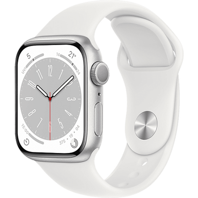 Smartwatch Apple Watch S8, 41mm Aluminium Silver cu White Sport Band Regular + GPS