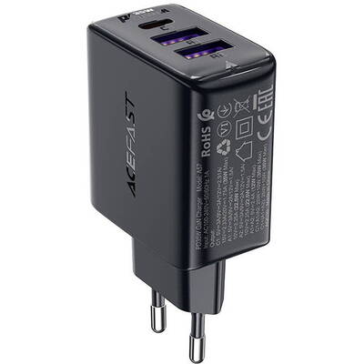Acefast Încărcător de perete A57 GaN 2xUSB-A+USB-C PD35W EU (negru)