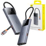 6 în 1 Metal Gleam 2 Series, USB-C la 2xUSB 3.0 +USB-C + HDMI + USB-C PD + Ethernet RJ45