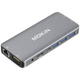 Docking Station Mokin 10 în 1 USB-C la 3x USB 3.0 + încărcare USB-C + HDMI + audio de 3,5 mm + VGA + 2x RJ45 + Cititor Micro SD (argintiu)