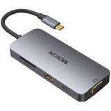 Docking Station Mokin 8in1 USB-C la 3x USB 3.0 + HDMI + USB-C + VGA + Cititor de carduri SD + Cititor de carduri Micro SD (argintiu)