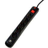 Spacer Prelungitor PP-5-18B-USB, 5x Schuko, 2x USB, 1.8m, Black