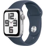 Smartwatch Apple Watch SE (2023), 40mm Aluminium Silver cu Storm Blue Sport Band - S/M, GPS + Cellular