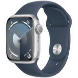 Smartwatch Apple Watch S9, 45mm Carcasa Aluminium Silver, Storm Blue Sport Band - S/M