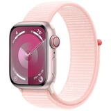 Smartwatch Apple Watch S9, Cellular, 41mm Carcasa Aluminium Pink, Light Pink Sport Loop