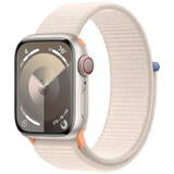 Smartwatch Apple Watch S9, Cellular, 41mm Carcasa Aluminium Starlight, Starlight Sport Loop