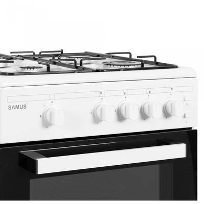 Aragaz Samus SM450APBS, 4 Arzatoare, Cuptor gaz, Aprindere electrica plita, Alb