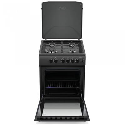 Aragaz pe gaz Samus SM664BPGS Antracit, 4 arzatoare, cuptor pe gaz 70 litri, 1 arzator Wok, aprindere electrica, dispozitiv siguranta plita si cuptor, timer, grill, latime 60 cm, negru