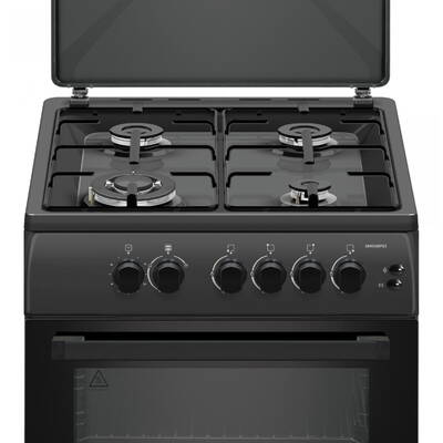 Aragaz pe gaz Samus SM664BPGS Antracit, 4 arzatoare, cuptor pe gaz 70 litri, 1 arzator Wok, aprindere electrica, dispozitiv siguranta plita si cuptor, timer, grill, latime 60 cm, negru