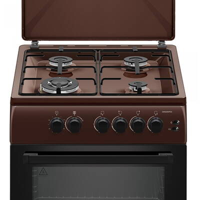 Aragaz pe gaz Samus SM664MPGS, 4 arzatoare, cuptor pe gaz 70 litri, 1 arzator Wok, aprindere electrica, dispozitiv siguranta plita si cuptor, timer, grill, latime 60 cm, maro