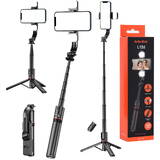 Selfie Stick Stabil Wireless cu Lumina LED Detasabila, 108cm - Techsuit Tripod Mount LED (L12D) - Black