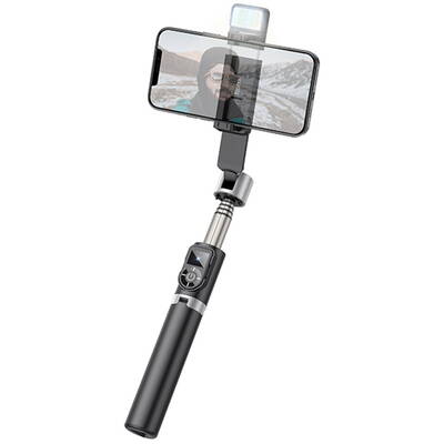 Selfie Stick Bluetooth cu Telecomanda, Lumini LED si Trepied, 80cm - Hoco (K16) - Black