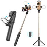 Selfie Stick cu Telecomanda si Lumina LED, 84cm - Techsuit (K13) - Black