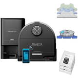 Robot de aspirare Rowenta X-Plorer Serie 240+ RR9695WH, aspirator si mop, autonomie 120 min, recipient praf 0.35L, statie de incarcare si golire praf, mop Smart Aqua Power, negru