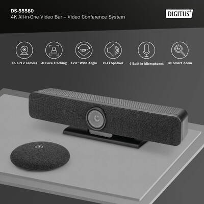 Sistem Videoconferinta Digitus 4K All-in-One Video Bar Pro – Video Conference System, Black/Gray