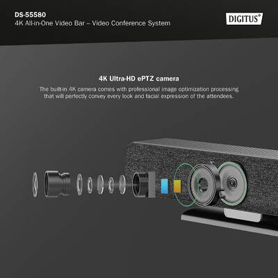 Sistem Videoconferinta Digitus 4K All-in-One Video Bar Pro – Video Conference System, Black/Gray