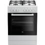Aragaz Beko FSST62110DW, Mixt, 4 arzatoare cu eficienta ridicata, Aprindere electrica, Grill, Rotisor, Clasa A, 60 cm, Alb