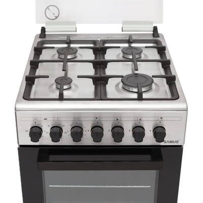 Aragaz Samus 4 Arzatoare Gaz, Cuptor Electric, 43 L, 7 Functii, Aprindere electrica, Inox