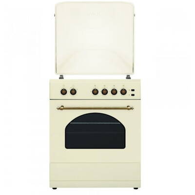 Samus Aragaz rustic SR660S4C1, 4 arzatoare (1Wok), Cuptor pe gaz, 55 L, Gratare din fonta, Aprindere electrica plita, Timer mecanic, Beige