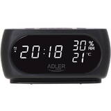 AD 1186 Clock with Thermometer, LED Display, Black