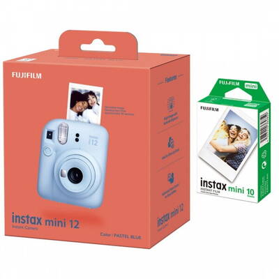 Aparat foto compact FUJIFILM Instax Mini 12 Camera, Pastel Blue + instax mini glossy(10pl)