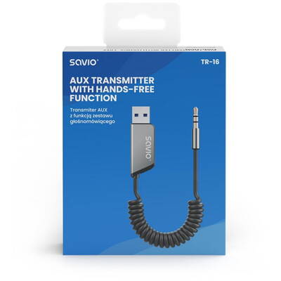 SAVIO  TR-16 Transmitter AUX adapter with hands-free function, Bluetooth 5.3,  Assistant/Siri