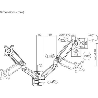 Suport TV / Monitor Maclean wall mount for two monitors, 17-32'', 9kg max, mechanical spring, MC-988