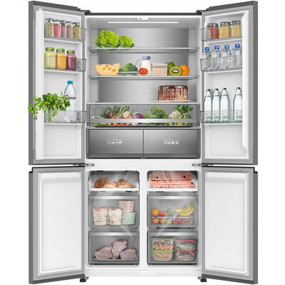 Combina frigorifica Slot-in cu 4 usi Samus S4DX-650NFE, 503 L, Full No Frost, Multi climate system, Afisaj LCD, Clasa energetica E, Capacitate congelare 8 kg/24h, H 190.2 cm, Inox/argintiu
