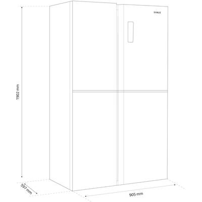 Combina frigorifica Slot-in cu 4 usi Samus S4DX-650NFE, 503 L, Full No Frost, Multi climate system, Afisaj LCD, Clasa energetica E, Capacitate congelare 8 kg/24h, H 190.2 cm, Inox/argintiu