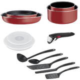 TEFAL Set de 12 piese Ingenio Easy Cook & Clean, invelis antiaderent Titanium, indicator temperatura Thermo-Signal, maner detasabil, rosu