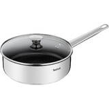 TEFAL Tigaie cu capac de sticla Cook Eat, inductie, invelis antiaderent Titanium, indicator Thermo-Signal, maner nituit, inox premium, 24 cm, argintiu/negru
