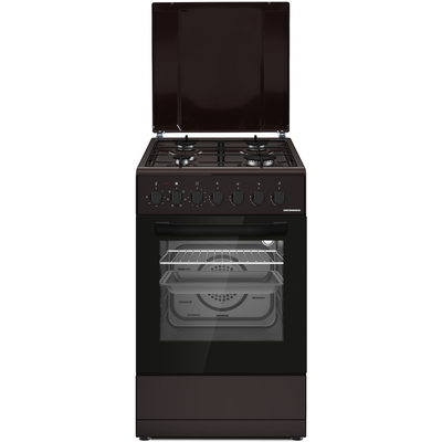 HEINNER Aragaz mixt HFSC-S60LITGC-BRW, 4 arzatoare, Suport email, Capac metalic, Arindere electrica plita, Dispozitiv de siguranta plita, Cuptor electric, Clasa A, 7 functii, Timer, Grill, Ventilatie, Duze GPL incluse, Maro
