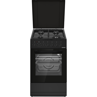 HEINNER Aragaz mixt HFSC-S60LITGC-BK, Gaz, 4 arzatoare, Aprindere electrica plita, Cuptor electric, Clasa A, 6 functii, Grill, Ventilatie, Lumina cuptor, Negru