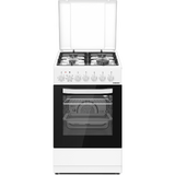 HEINNER Aragaz mixt HFSC-S65MIXF-WH, Gaz, 4 arzatoare, Aprindere electrica plita, Cuptor electric, Clasa A, 6 functii, Timer, Grill, Lumina cuptor, Sertar inferior vase, Alb